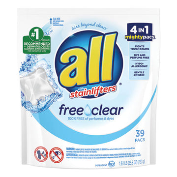 All® Mighty Pacs Free And Clear Super Concentrated Laundry Detergent, 39-pack freeshipping - TVN Wholesale